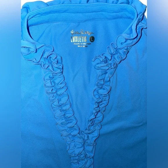 Blue Lilly Pulitzer UPF 50+ Luxletic Frida
Ruffle Polo Top size L - Picture 2 of 3